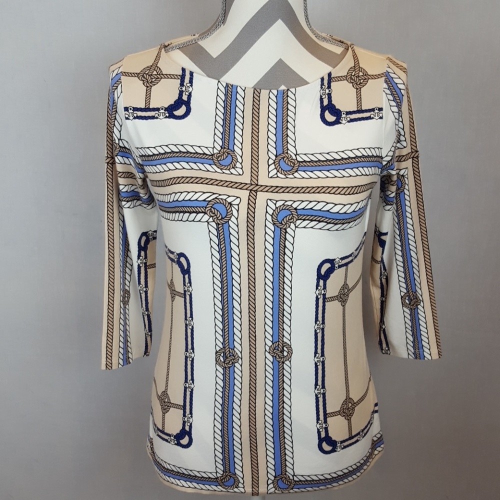 Talbots Boat Neck Rope Print Pullover Knit Top